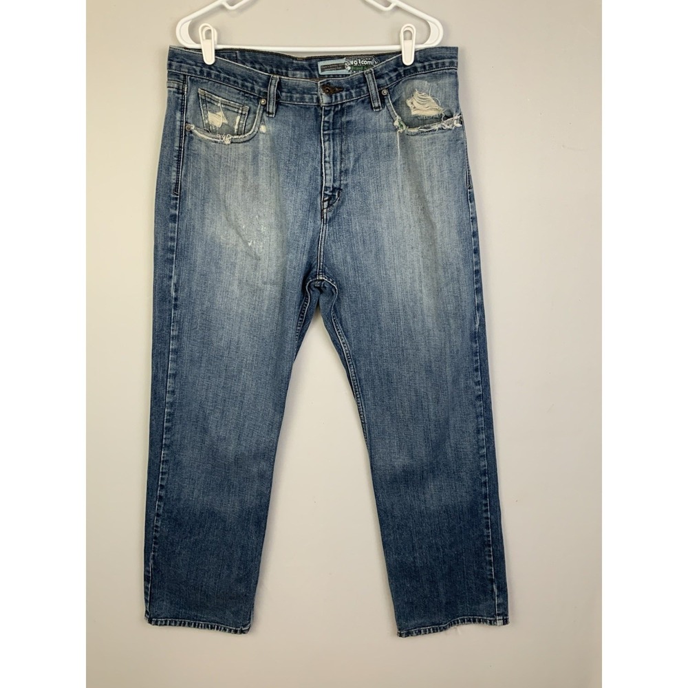 VTG Volcom Mens 36x30 Blue Relaxed Straight Baggy Distressed Jeans Skate Y2K